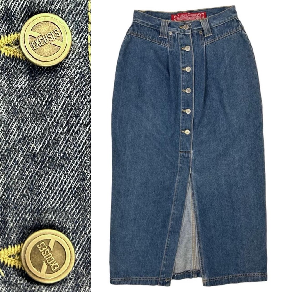 NO EXCUSES BUTTON DENIM MAXI SKIRT